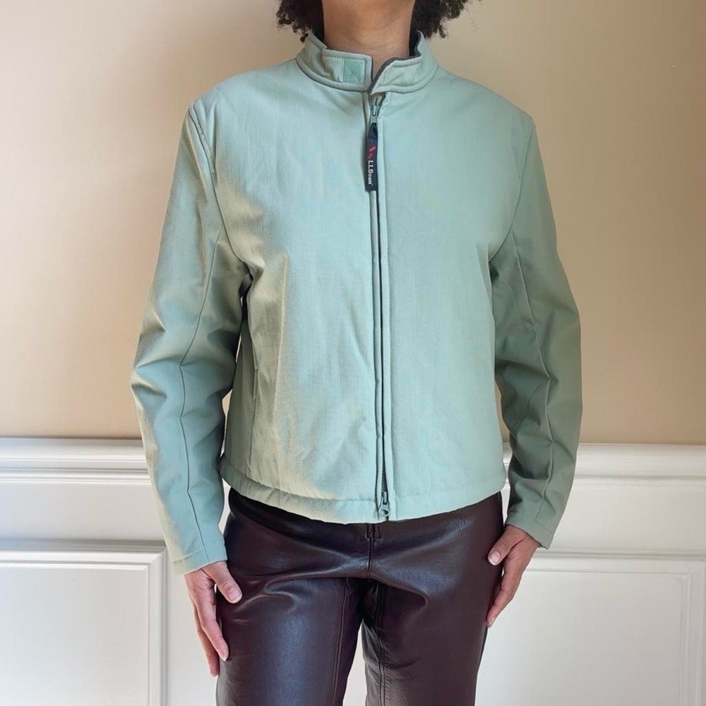 LL bean light green canvas jacket with double zipper